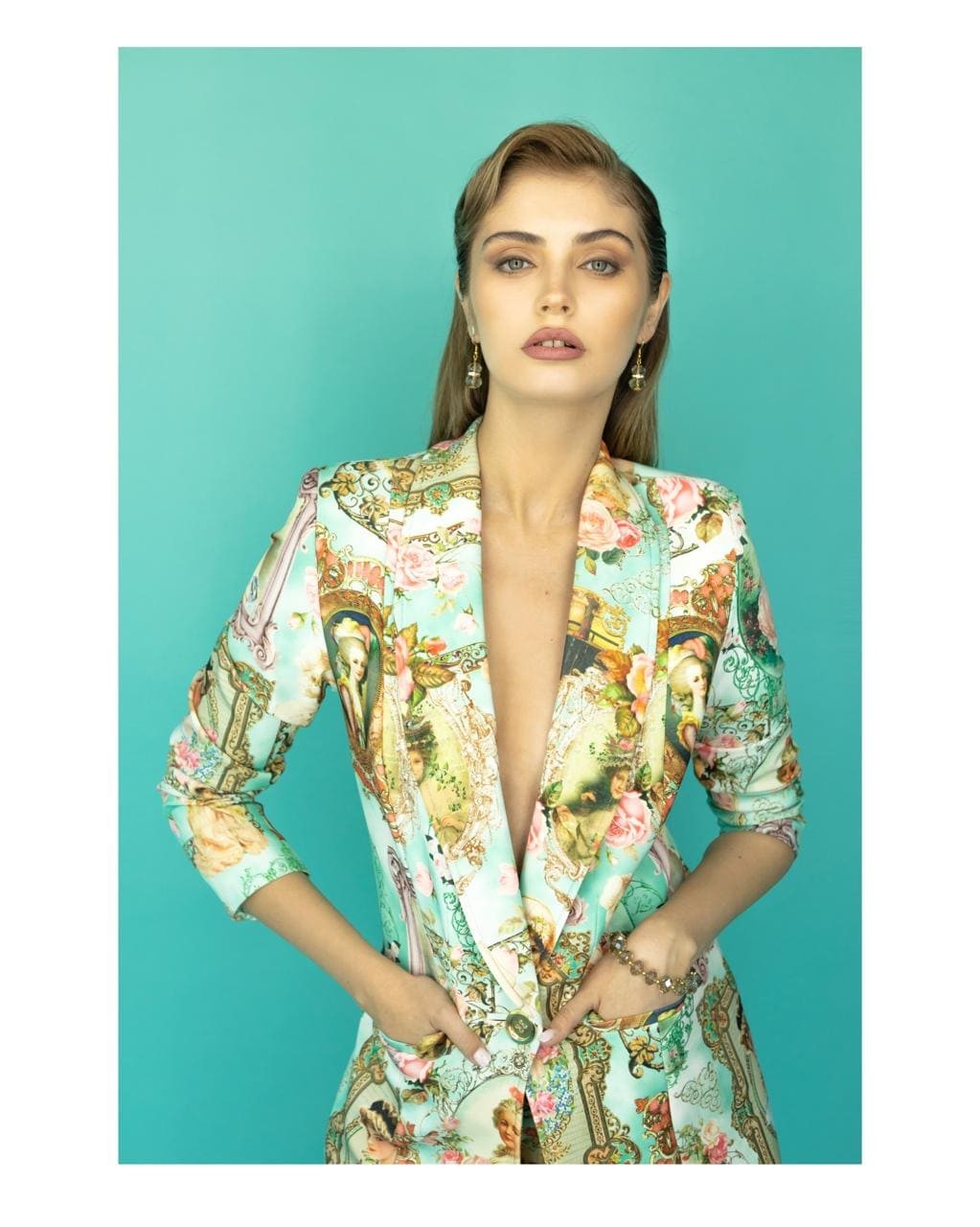 Blazer Femenino Barroco Turquesa